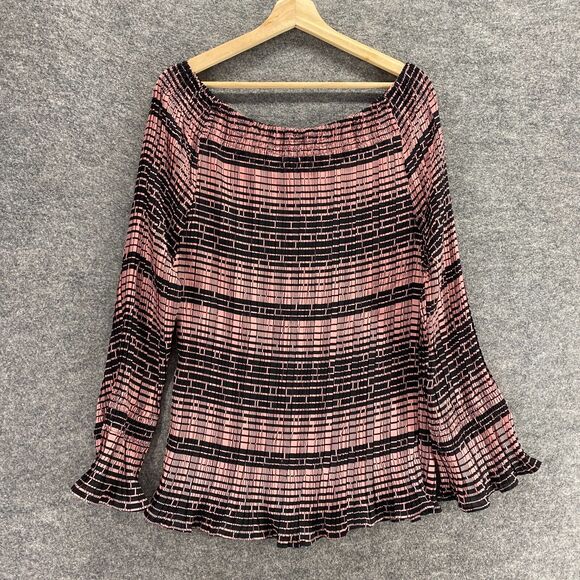 Ashley Steward Top Women 3XL Plus Pink Black Off Shoulder Long Sleeve - Picture 2 of 10